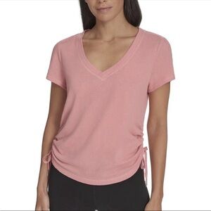 Calvin Klein V-neck Drawstring Ruched Textured Top Women’s Size XL Pink Apricot